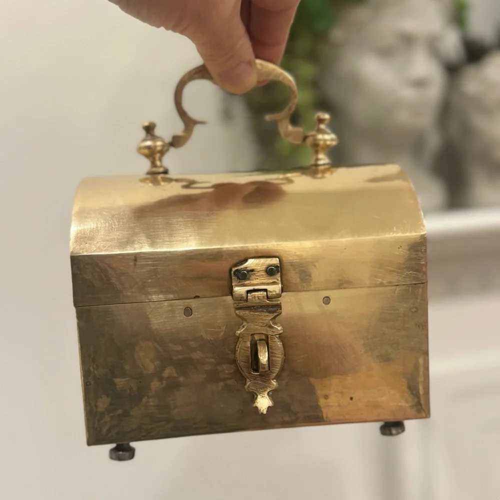 Vintage Solid Brass Handcrafted Jewelry Trinket Box Decorative